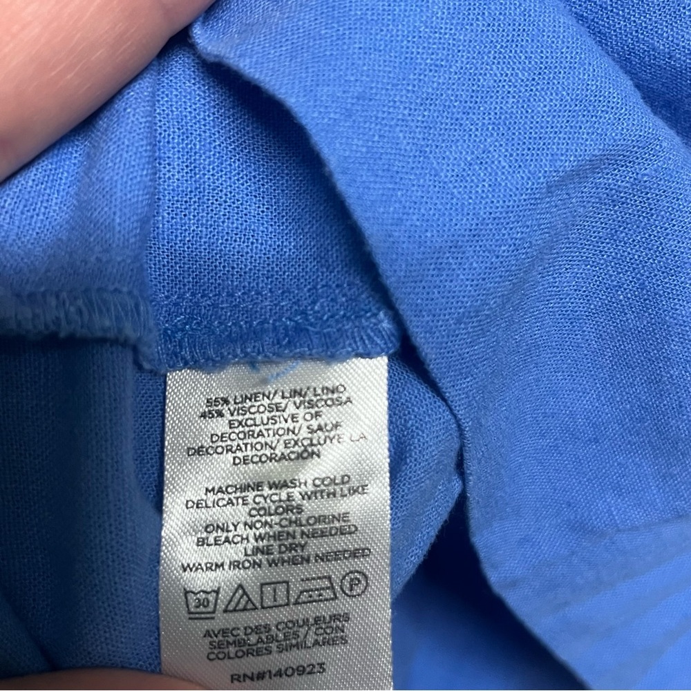 LOFT Womens Top Royal Blue Blouse with Sleeve Accents V Neck Linen Blend Small - Picture 8 of 10